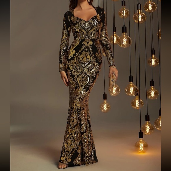 Luxe long sleeve party sequins dress - Picture 2 of 12